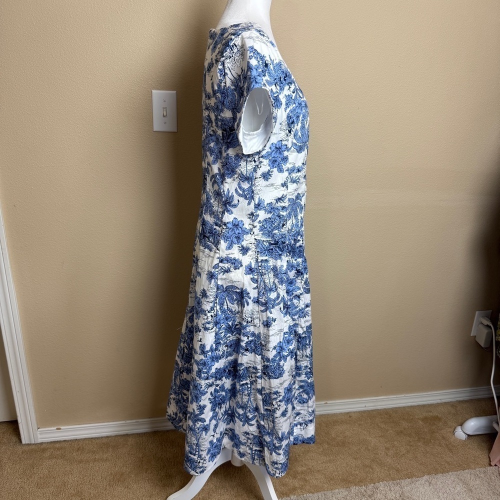 Joie Blue and White Floral Toile Printed Size 10 Midi Dress - Picture 5 of 12